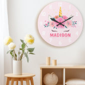 Cute Unicorn Eyelashes Girls Bedroom Wall Clock Grote Klok