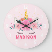 Cute Unicorn Eyelashes Girls Bedroom Wall Clock Grote Klok (Voorkant)