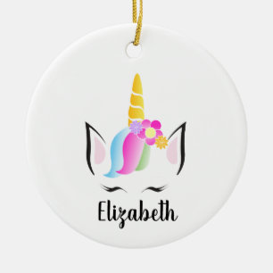 Cute Unicorn Eyelashes Persoonlijke Kerstmis Keramisch Ornament