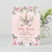Cute Unicorn Face, Floral Baby shower Invitation Kaart (Staand voorkant)