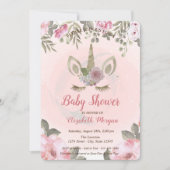 Cute Unicorn Face, Floral Baby shower Invitation Kaart (Voorkant)