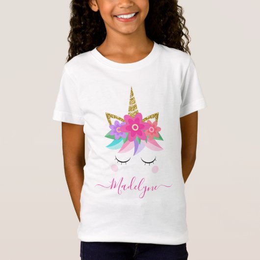Cute Unicorn Face Flowers T-shirt (Voorkant)
