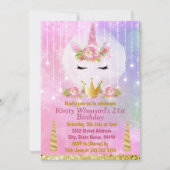 Cute Unicorn Face Pink Flowers Birthday Party Kaart (Voorkant)