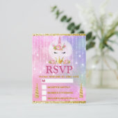 Cute Unicorn Face Pink Flowers Quinceañera RSVP Kaartje (Staand voorkant)