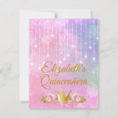 Cute Unicorn Face Pink Flowers Quinceañera RSVP Kaartje (Achterkant)