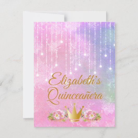 Cute Unicorn Face Pink Flowers Quinceañera RSVP Kaartje (Achterkant)