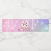 Cute Unicorn Face Pink Flowers Quinceañera Waterfles Etiket (Enkel label)