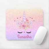 Cute Unicorn Face Rainbow Glitter Pink Hearts Muismat (Met muis)