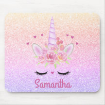 Cute Unicorn Face Rainbow Glitter Pink Hearts