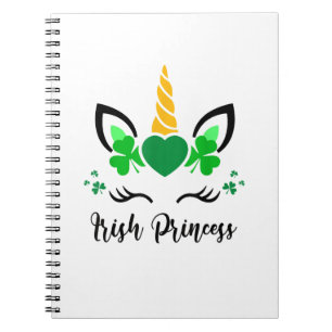 Cute Unicorn Face Shamrock Irish Princess St Patri Notitieboek