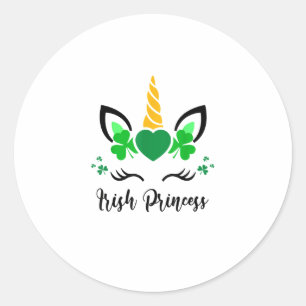 Cute Unicorn Face Shamrock Irish Princess St Patri Ronde Sticker