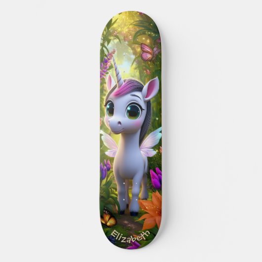 Cute Unicorn Fantasy Forest Cool Children Art Persoonlijk Skateboard (Voorkant)