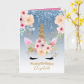 Cute Unicorn Fantasy  Girly Blue Gold genaamd Kaart (Gele Bloem)