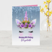 Cute Unicorn Fantasy  Girly Design Paars Kaart (Gele Bloem)