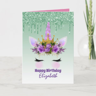 Cute Unicorn Fantasy  Girly Design Paars Kaart