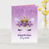 Cute Unicorn Fantasy Girly Design Paarse Kaart (Gele Bloem)