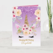Cute Unicorn Fantasy  Girly Lila Gold genaamd Kaart (Voorkant)