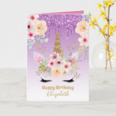 Cute Unicorn Fantasy  Girly Lila Gold genaamd Kaart (Gele Bloem)