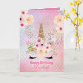 Cute Unicorn Fantasy Girly Pink Paars Name Kaart (Gele Bloem)