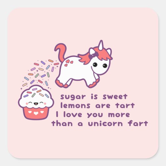 Cute Unicorn Fart Vierkante Sticker (Voorkant)
