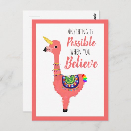 Cute Unicorn Flamingo Llama Inspirerend Quote Briefkaart (Voorkant / Achterkant)