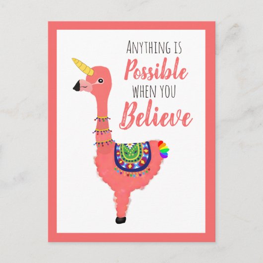 Cute Unicorn Flamingo Llama Inspirerend Quote Briefkaart (Voorkant)
