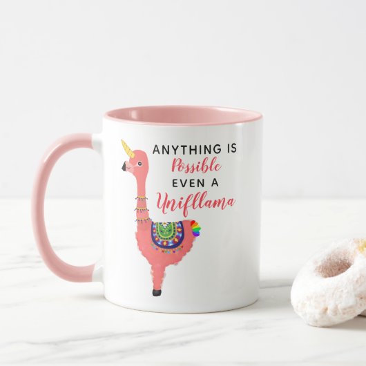 Cute Unicorn Flamingo Llama Inspirerende Unifllama Mok (Met donut)