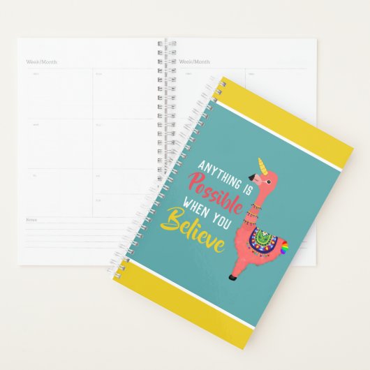 Cute Unicorn Flamingo Llama Inspirerende Unifllama Planner (Display)