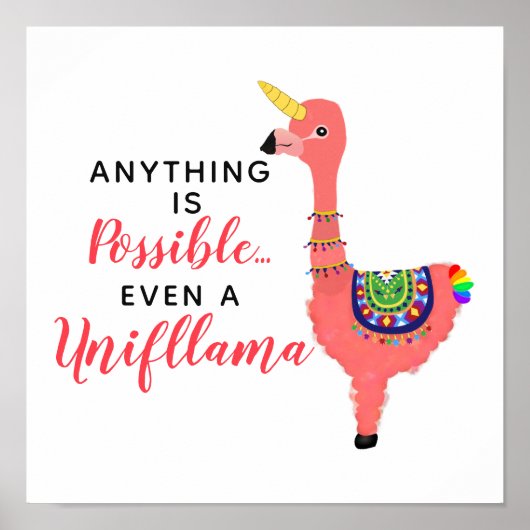 Cute Unicorn Flamingo Llama Inspirerende Unifllama Poster (Voorkant)