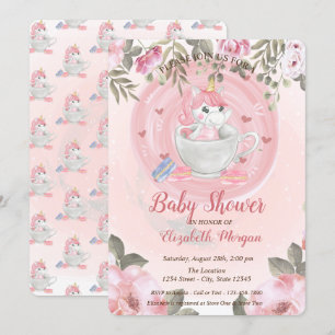 Cute Unicorn, Floral Baby shower Invitation Kaart