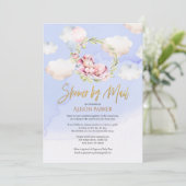 Cute Unicorn Floral Blue Sky Baby shower per post Kaart (Staand voorkant)