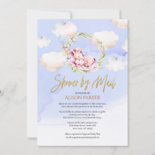 Cute Unicorn Floral Blue Sky Baby shower per post Kaart