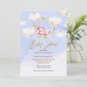 Cute Unicorn Floral Greenery Blue Sky Baby shower Kaart (Staand voorkant)
