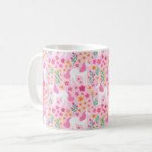 Cute Unicorn Floral Pattern roze Persoonlijke naam Koffiemok (Voorkant links)