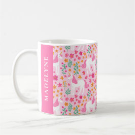 Cute Unicorn Floral Pattern roze Persoonlijke naam Koffiemok