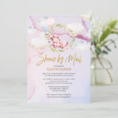 Cute Unicorn Floral Pink Sky Baby shower per post Kaart (Staand voorkant)