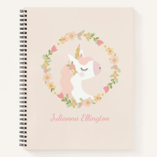 Cute Unicorn Floral Wreater Blush Pink Aangepaste  Notitieboek