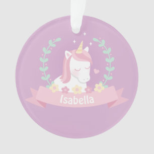 Cute Unicorn Floral Wreath Girls Paarse Ornament