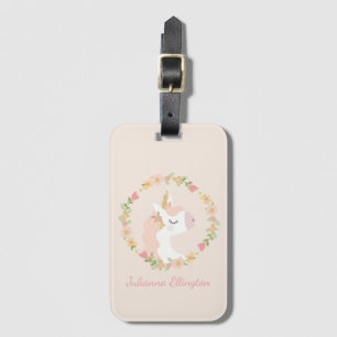 Cute Unicorn Floral Wreatush Blush Pink Custom Nam Bagagelabel