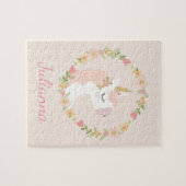 Cute Unicorn Floral Wreatush Blush Pink Custom Nam Legpuzzel (Horizontaal)
