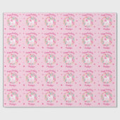 Cute Unicorn Flowers Birthday Roze Naam Cadeaupapier (Vlak)