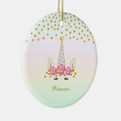 Cute Unicorn, Flowers & Gold Confetti Keramisch Ornament (Rechts)