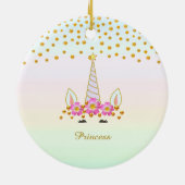 Cute Unicorn, Flowers & Gold Confetti Keramisch Ornament (Achterkant)