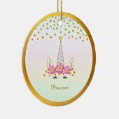 Cute Unicorn, Flowers & Gold Confetti Keramisch Ornament (Rechts)