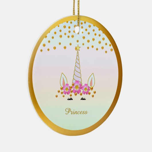 Cute Unicorn, Flowers & Gold Confetti Keramisch Ornament (Rechts)
