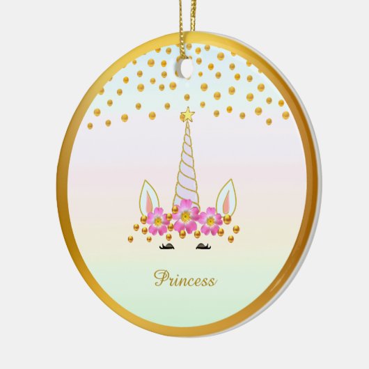 Cute Unicorn, Flowers & Gold Confetti Keramisch Ornament (Links)