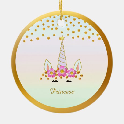 Cute Unicorn, Flowers & Gold Confetti Keramisch Ornament (Achterkant)