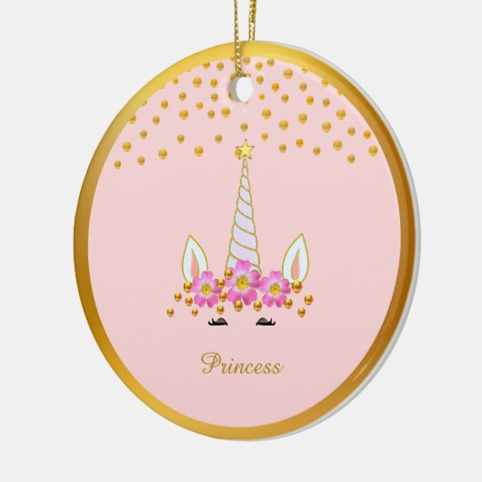 Cute Unicorn, Flowers & Gold Confetti Keramisch Ornament (Links)