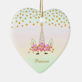 Cute Unicorn, Flowers & Gold Confetti Keramisch Ornament (Rechts)