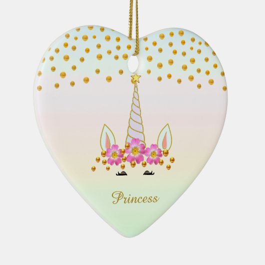 Cute Unicorn, Flowers & Gold Confetti Keramisch Ornament (Rechts)